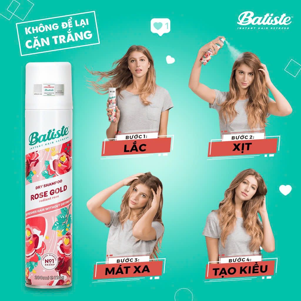 Dầu Gội Khô Batiste 200ml # Rose Gold