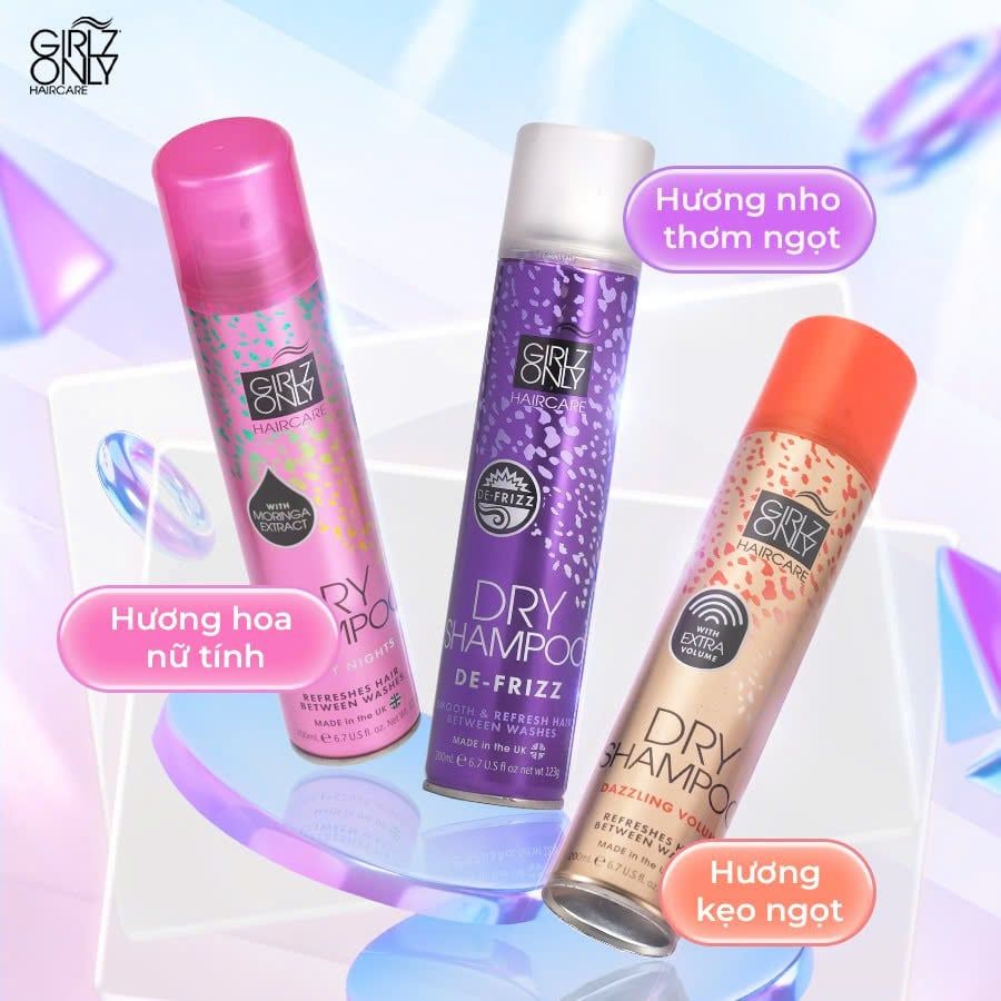 Dầu Gội Khô Girlz Only Dawn De-Frizz 200ml #Tím-Hết Bết Rối