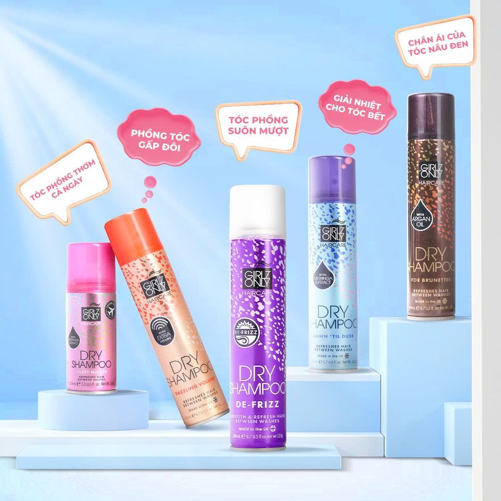 Dầu Gội Khô Girlz Only Dawn De-Frizz 200ml #Tím-Hết Bết Rối