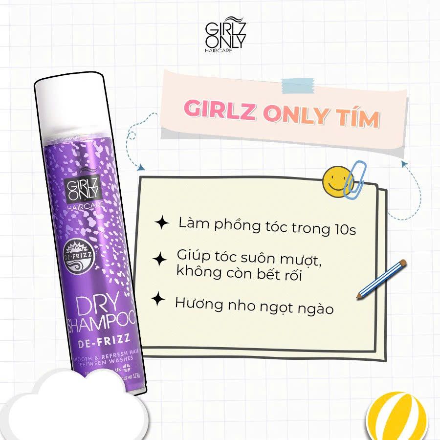Dầu Gội Khô Girlz Only Dawn De-Frizz 200ml #Tím-Hết Bết Rối