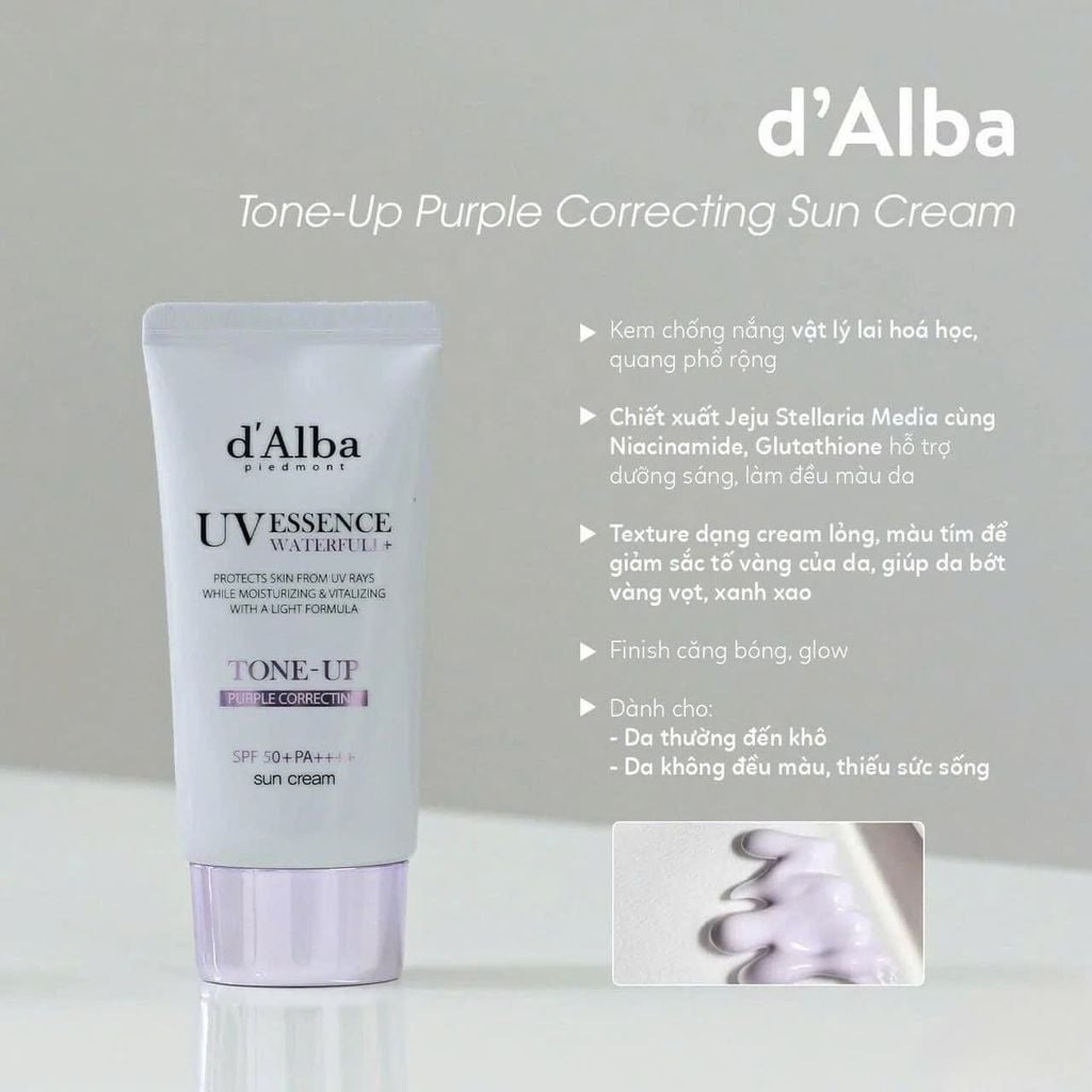 Kem Chống Nắng Nâng Tone, Hiệu Chỉnh Màu Da d'Alba 50ml (Tím)