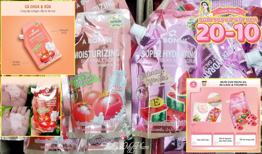 Muối Tắm A Bonné Moisturizing Whitening Arbutin 350g (Cà Chua)