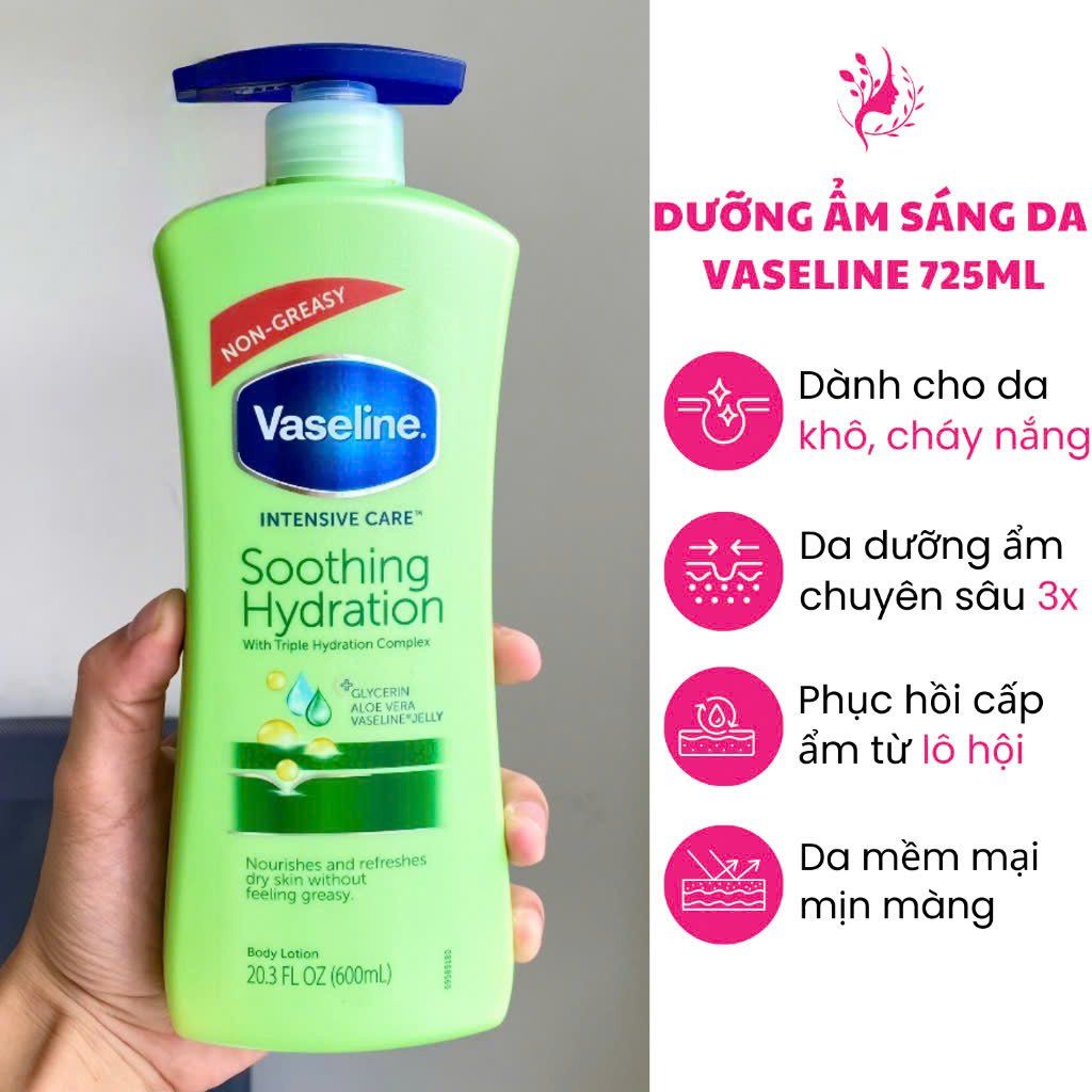 Sữa Dưỡng Thể Vaseline Intensive Care Soothing Hydration 725ml #Xanh Lá