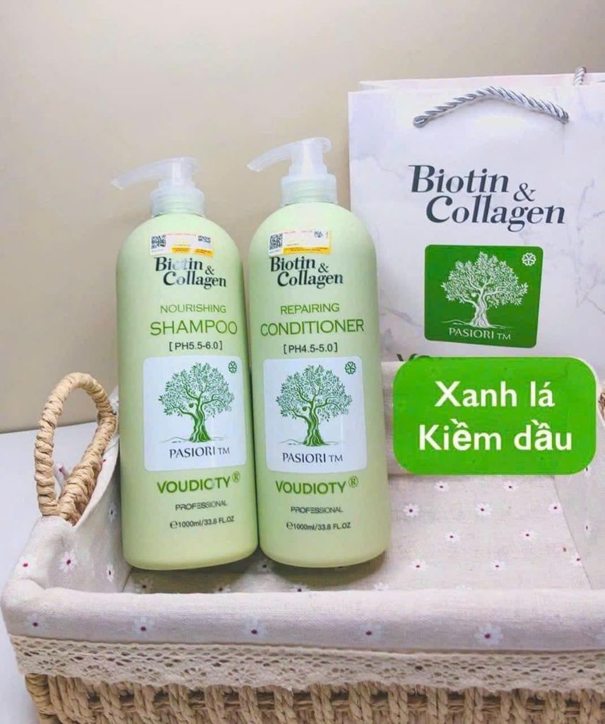 Bộ Gội+Xã Biotin & Collagen 1000ml/Chai (Xanh Lá)