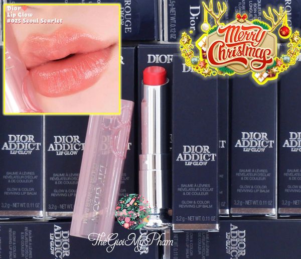 Dior - Son Dưỡng Addict Lip Glow 025 Seoul Scarlet (Mẫu Mới Vỏ Xanh) - Ko Tđ