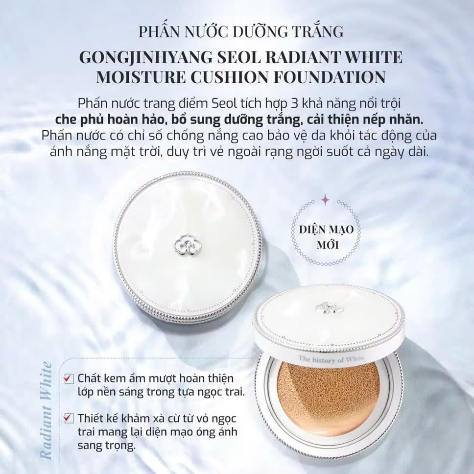 Set Phấn Nước Whoo Radiant White Moisture Cushion Foundation (Kèm 2 Lõi) Ko Tđ