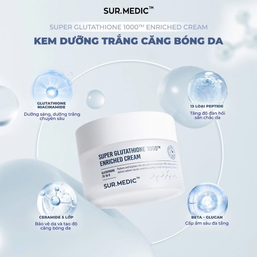 Kem Dưỡng Trắng Căng Bóng Da Sur.Medic+ Super Glutathione 1000 Enriched Cream 50ml