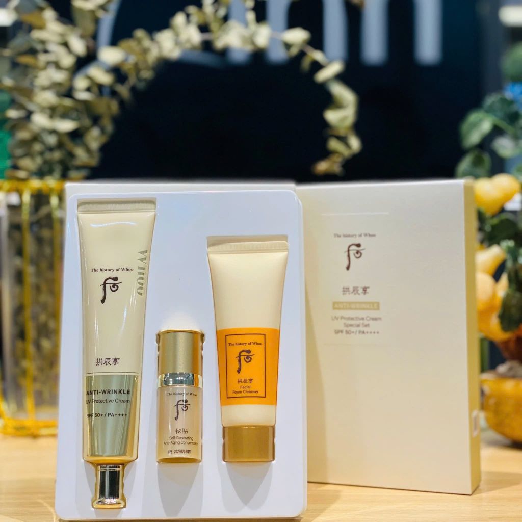 Set Kem Chống Nắng Chống Nhăn Whoo Anti-Wrinkle (75ml+40ml+8ml) Ko Tđ