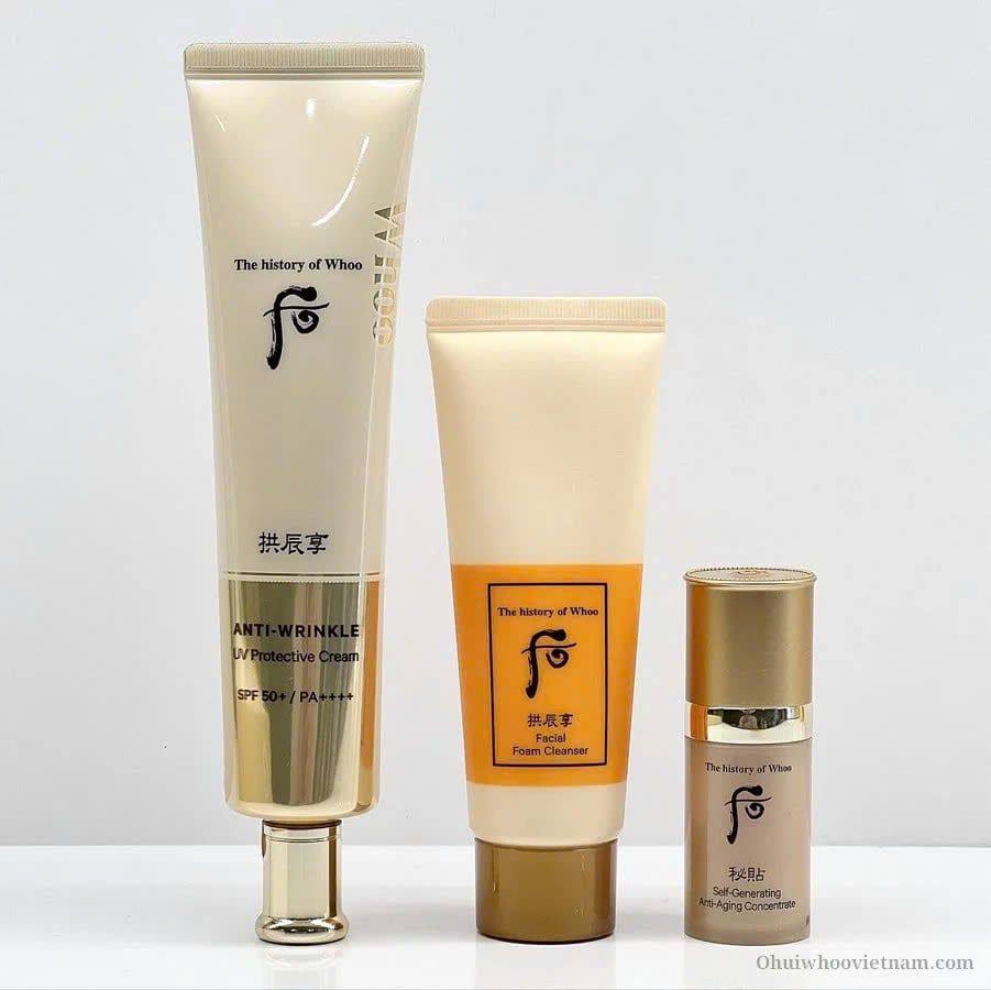 Set Kem Chống Nắng Chống Nhăn Whoo Anti-Wrinkle (75ml+40ml+8ml) Ko Tđ