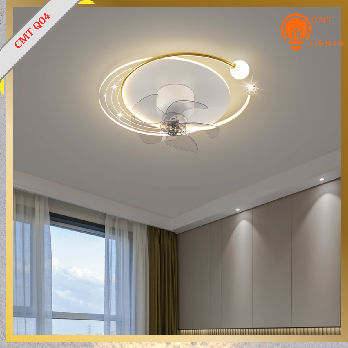  Đèn ốp trần  kèm Quạt trần cho phòng khách phòng ngủ phòng ngủ hiện đại, cao cấp bầu trời đầy sao CMT Q04 