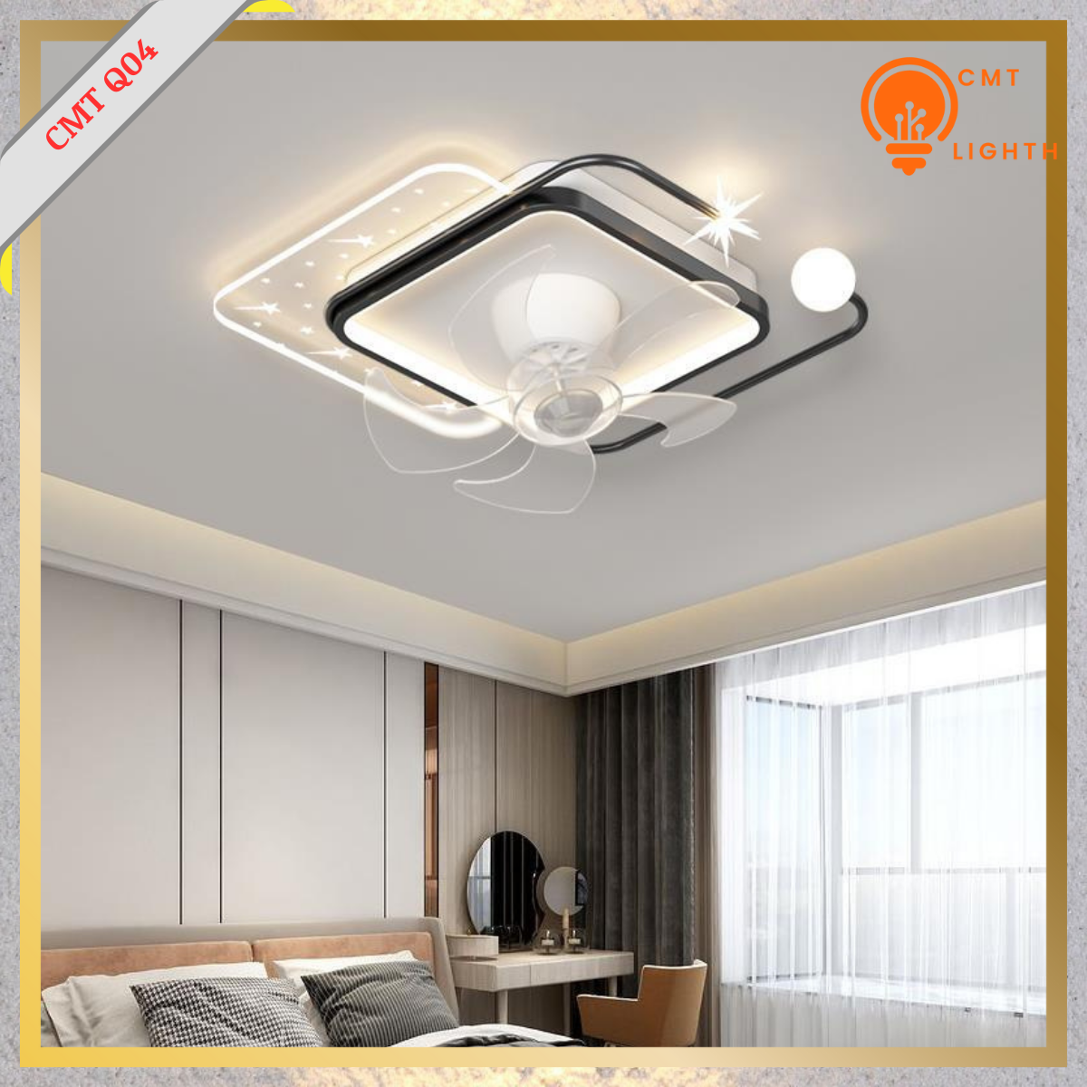  Đèn Ốp Trần Quạt kèm  Đèn cho trang trí nội thất cho Khách, Phòng Ngủ bầu trời Đầy Sao CMT Q04 