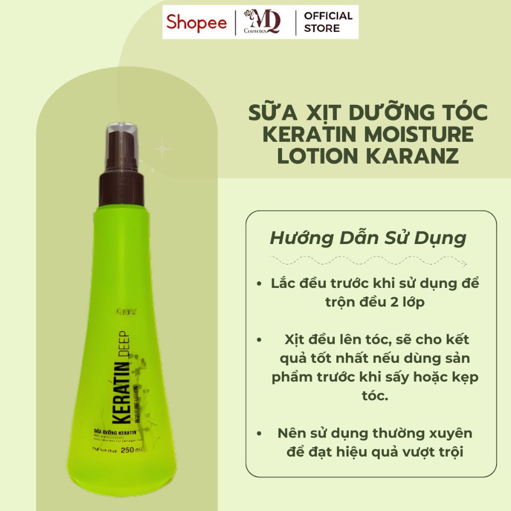 Xịt Dưỡng Tóc KERATIN MOISTURE LOTION KARANZ Dạng Sữa Chăm Sóc Tóc Hư Tổn Chai 250ml