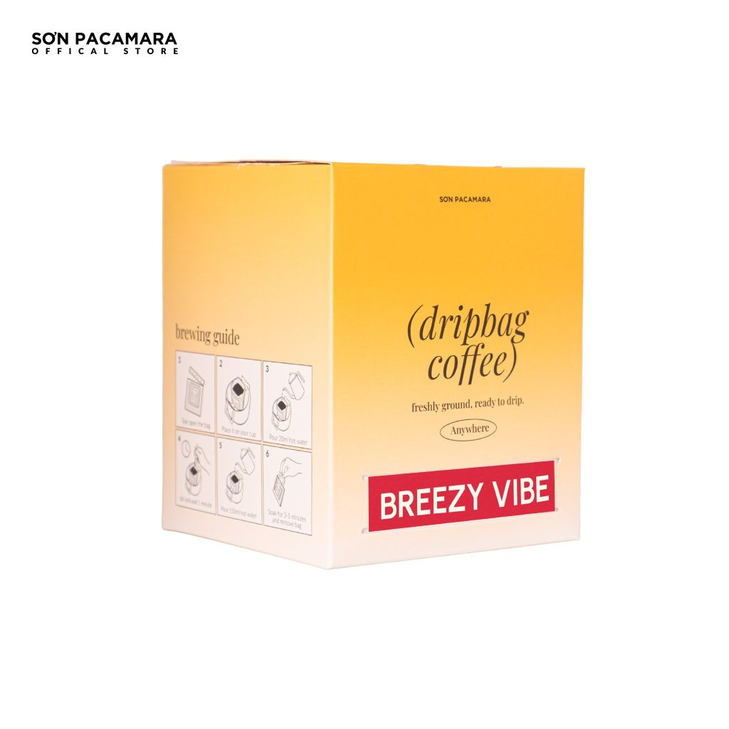 Cà Phê Phin Giấy Sơn Pacamara Gói Breezy Vibe, Xay Mới, 100% Arabica, Hương Trái Cây, Vị Nhẹ, Túi 14gr / Hộp 10 Túi