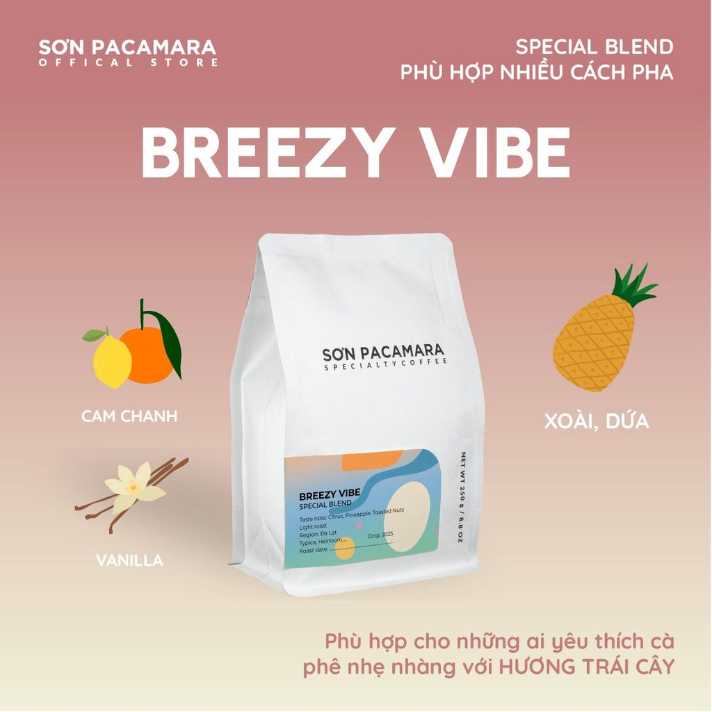 (Cà Mới) Cà Phê Cold Brew Gói Breezy Vibe, Special Blend, 100% Specialty Coffee, Hương Trái Cây, Vị Nhẹ, Rang Vừa, Gói 250gr / 500gr