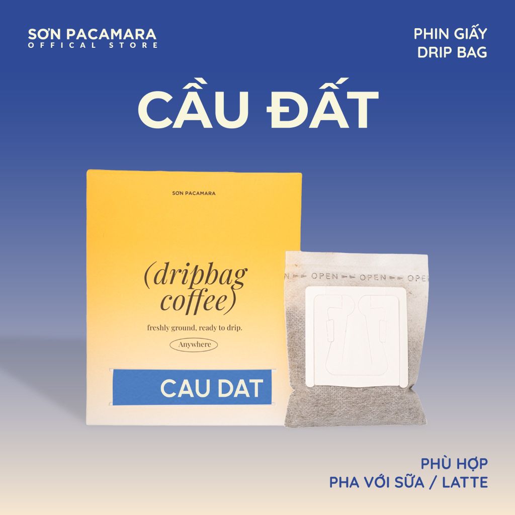 Cà Phê Phin Giấy Sơn Pacamara Gói Cầu Đất, Xay Mới, 100% Arabica, Hợp Uống Với Sữa, Túi 14gr / Hộp 10 Túi