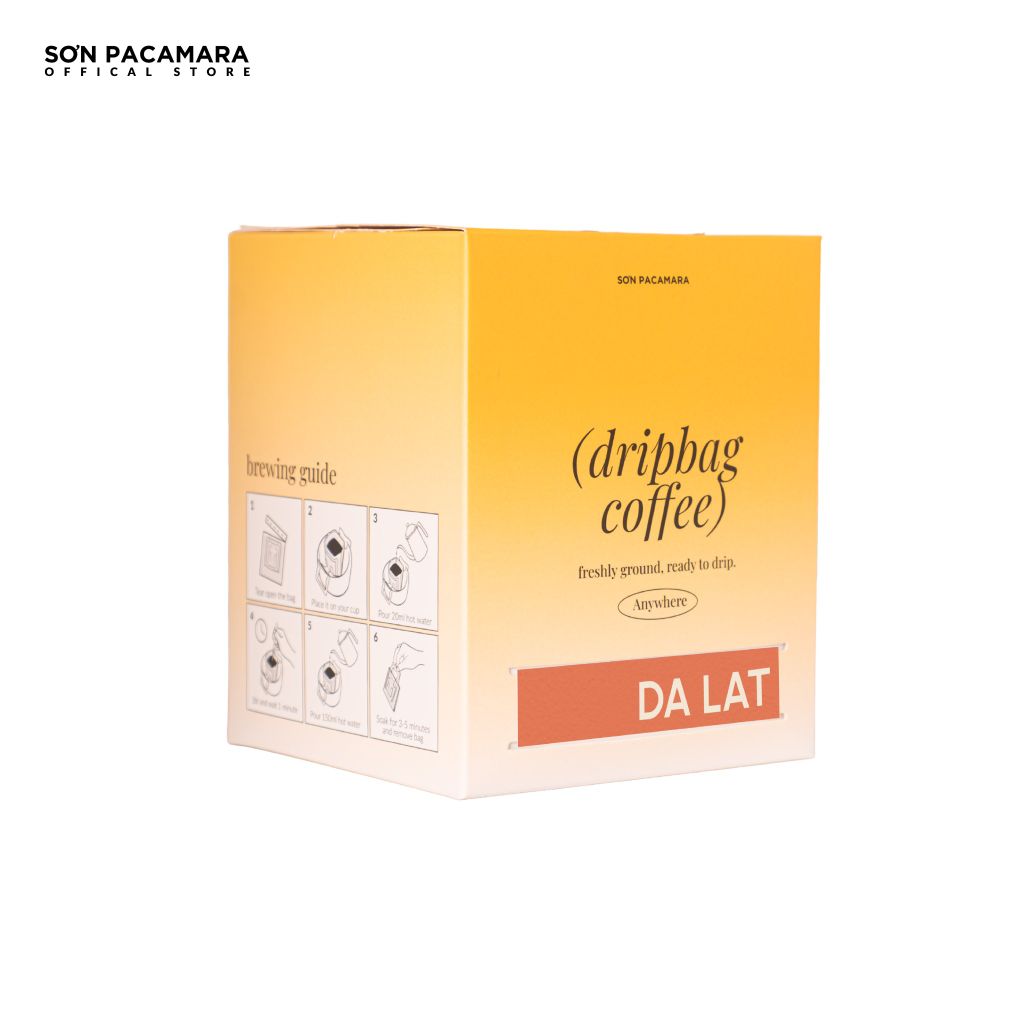 Cà Phê Phin Giấy Sơn Pacamara Gói Đà Lạt, Xay Mới, 100% Arabica, Vị Đầm, Gu Hiện Đại, Túi 14gr / Hộp 10 Túi