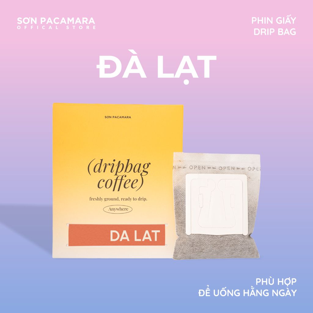 Cà Phê Phin Giấy Sơn Pacamara Gói Đà Lạt, Xay Mới, 100% Arabica, Vị Đầm, Gu Hiện Đại, Túi 14gr / Hộp 10 Túi