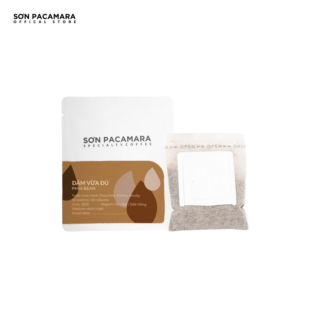 Cà Phê Phin Giấy Sơn Pacamara Gói Đậm Vừa Đủ, Xay Mới, 50% Arabica 50% Robusta, Đậm Vị, Túi 14gr / Hộp 10 Túi