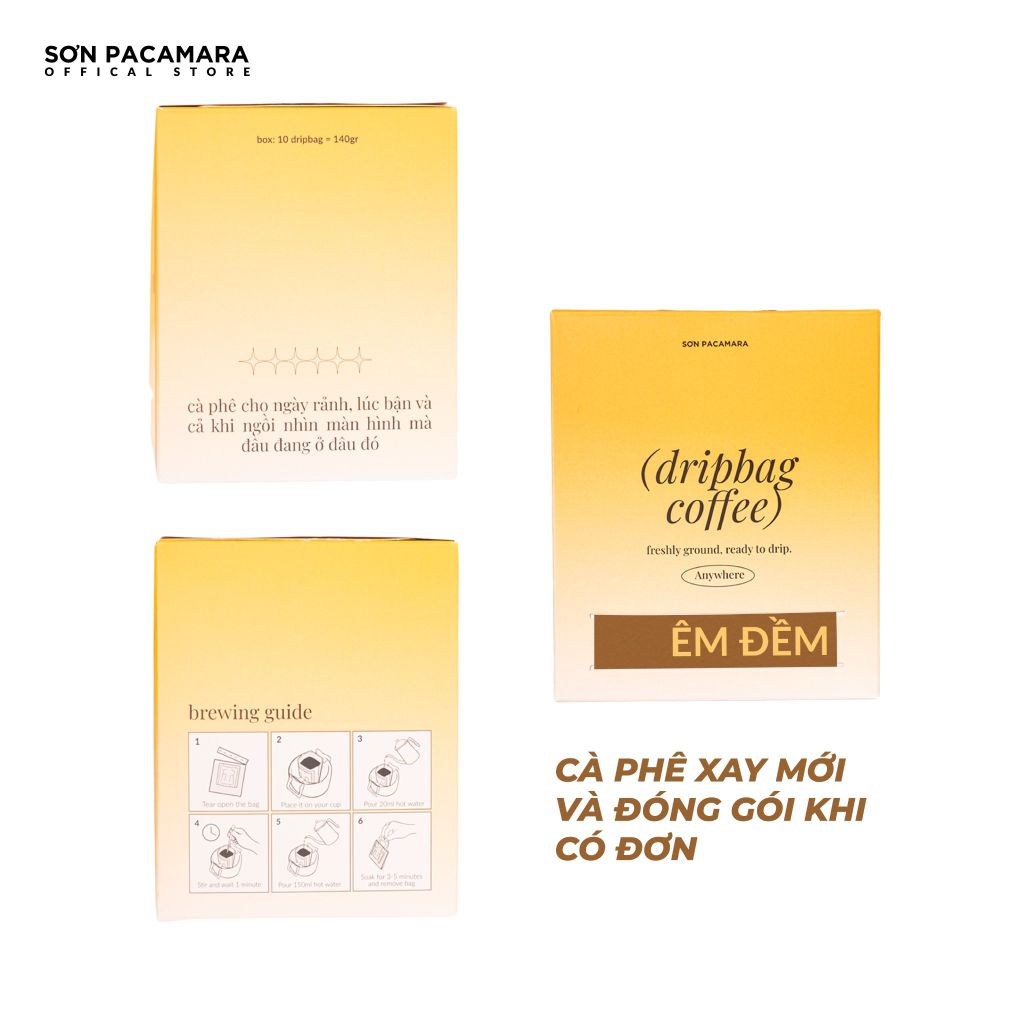 Cà Phê Phin Giấy Sơn Pacamara Gói Êm Đềm, Xay Mới, 100% Arabica, Đậm Vị, Túi 14gr / Hộp 10 Túi