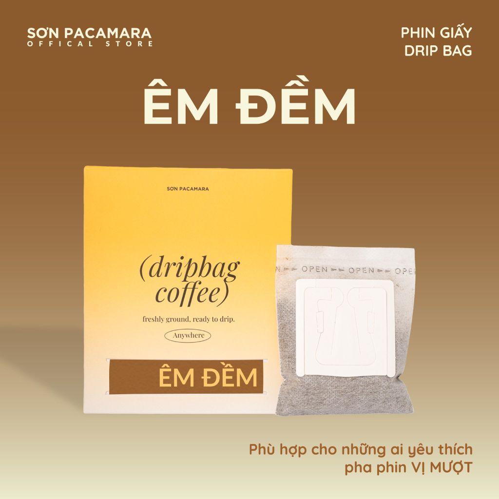 Cà Phê Phin Giấy Sơn Pacamara Gói Êm Đềm, Xay Mới, 100% Arabica, Đậm Vị, Túi 14gr / Hộp 10 Túi
