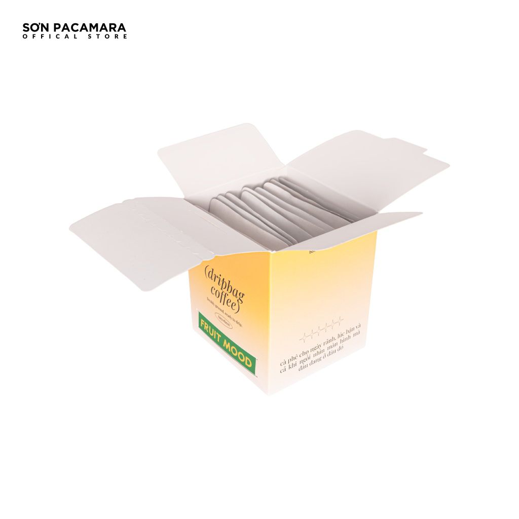 Cà Phê Phin Giấy Sơn Pacamara Gói Fruit Mood, Xay Mới, 100% Arabica, Hương Trái Cây, Vị Đầm, Túi 14gr / Hộp 10 Túi