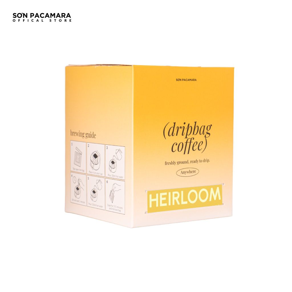 Cà Phê Phin Giấy Sơn Pacamara Gói Heirloom, Xay Mới, 100% Arabica, Vị Nhẹ Tinh Tế, Túi 14gr / Hộp 10 Túi