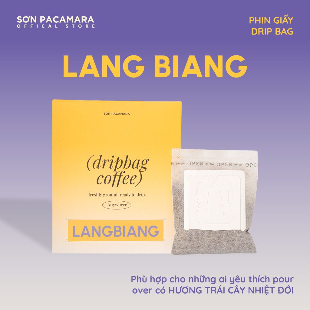 Cà Phê Phin Giấy Sơn Pacamara Gói Lang Biang, Xay Mới, 100% Arabica, Hương Trái Cây Nhiệt Đới, Túi 14gr / Hộp 10 Túi