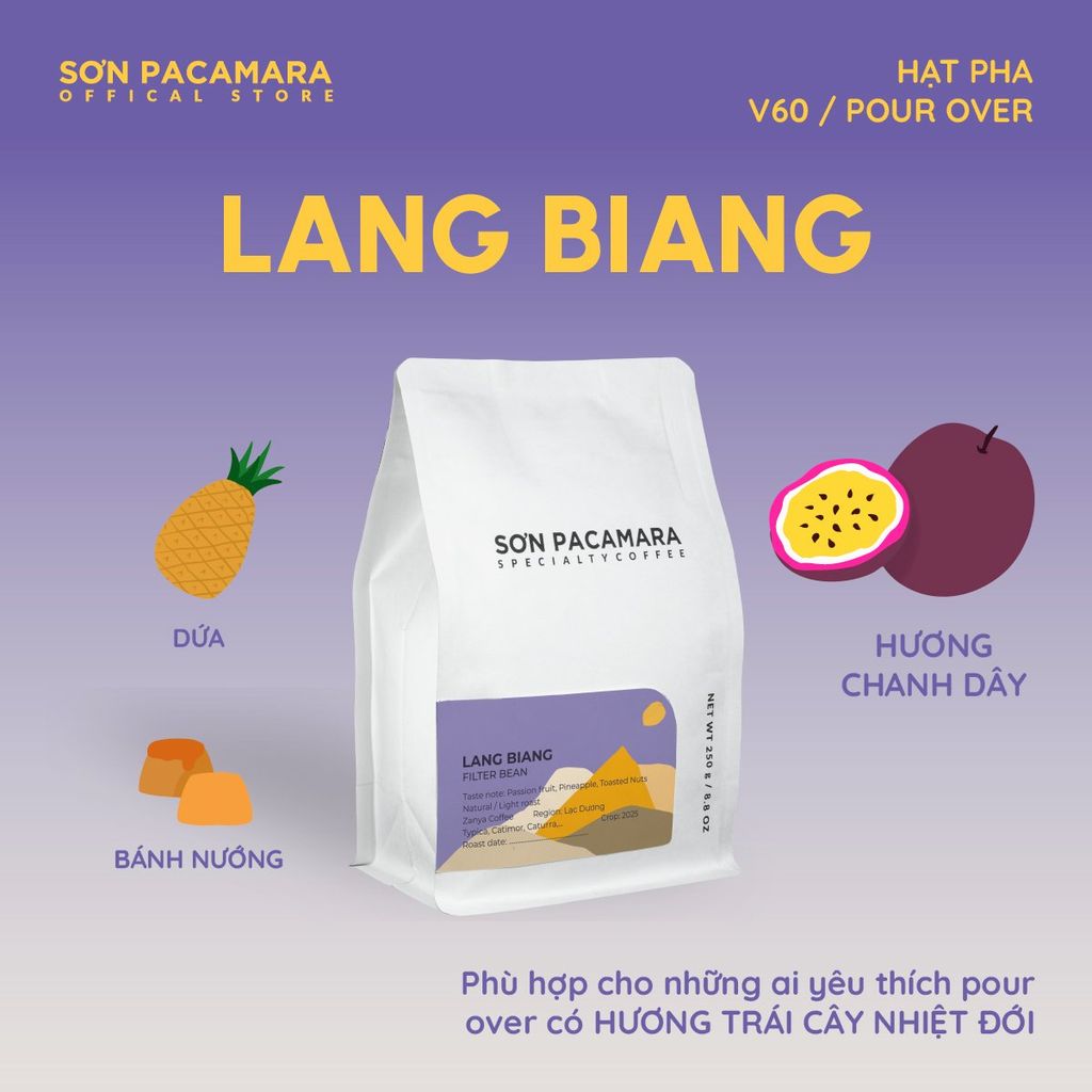 (New Crop 2025) Cà Phê Pour Over Gói Lang Biang, 100% Specialty Coffee Lạc Dương, Hương Trái Cây Nhiệt Đới, Rang Nhạt, Gói 250gr / 500gr