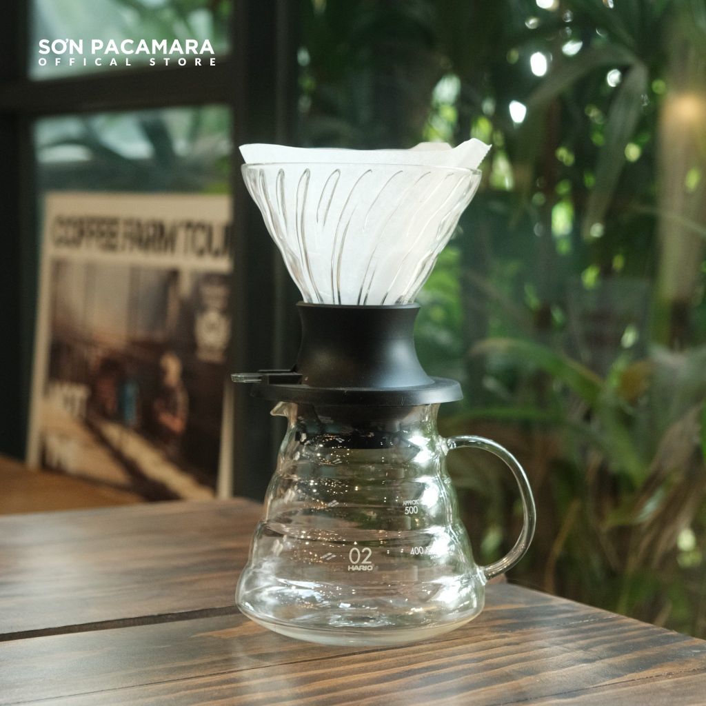 Phễu Pha Cà Phê V60 Switch Hario - Thuỷ Tinh Trong Suốt, Có Lẫy Đóng Mở Cho Nước Chảy