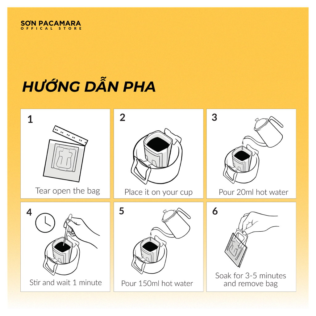 Cà Phê Phin Giấy Sơn Pacamara Gói Đậm Vừa Đủ, Xay Mới, 50% Arabica 50% Robusta, Đậm Vị, Túi 14gr / Hộp 10 Túi