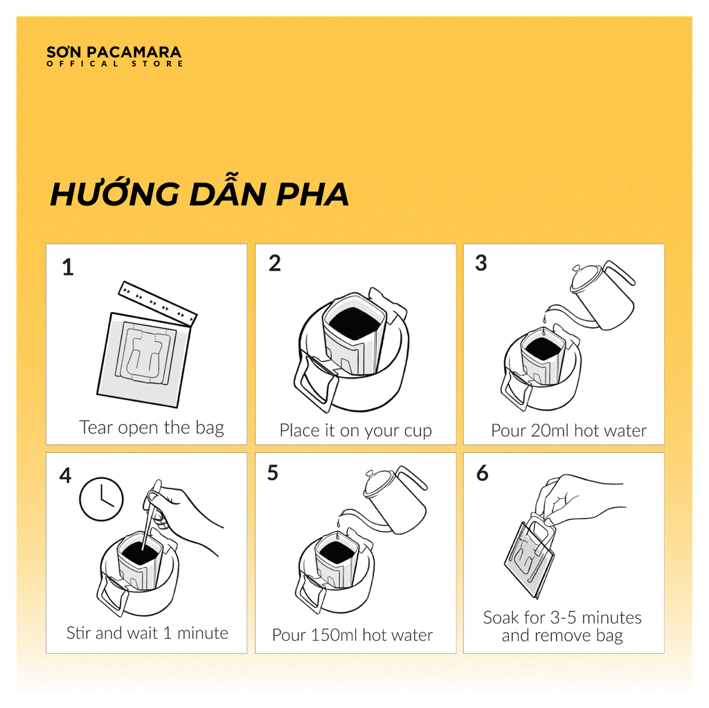 Cà Phê Phin Giấy Sơn Pacamara Gói Lang Biang, Xay Mới, 100% Arabica, Hương Trái Cây Nhiệt Đới, Túi 14gr / Hộp 10 Túi