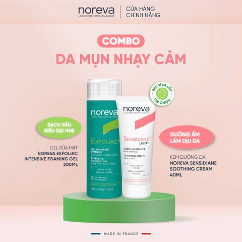  Combo gel rửa mặt và kem dưỡng da Noreva dành riêng cho da dầu mụn nhạy cảm 