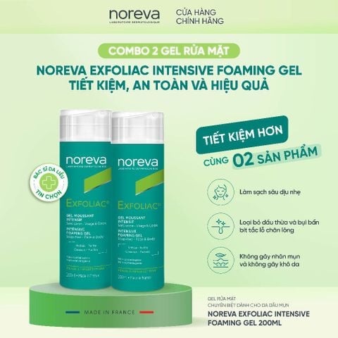  Combo 2 gel rửa mặt Noreva Exfoliac Intensive Foaming Gel 200ml chăm sóc da dầu mụn tiết kiệm, an toàn và hiệu quả 