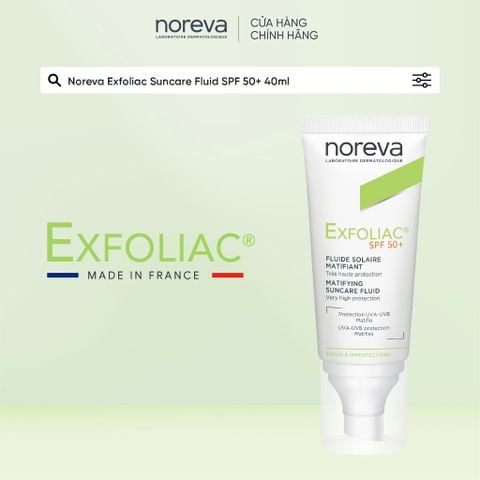 Kem chống nắng dành cho da dầu mụn Noreva Exfoliac Matifing Suncare Fluid SPP50+ 40ML 