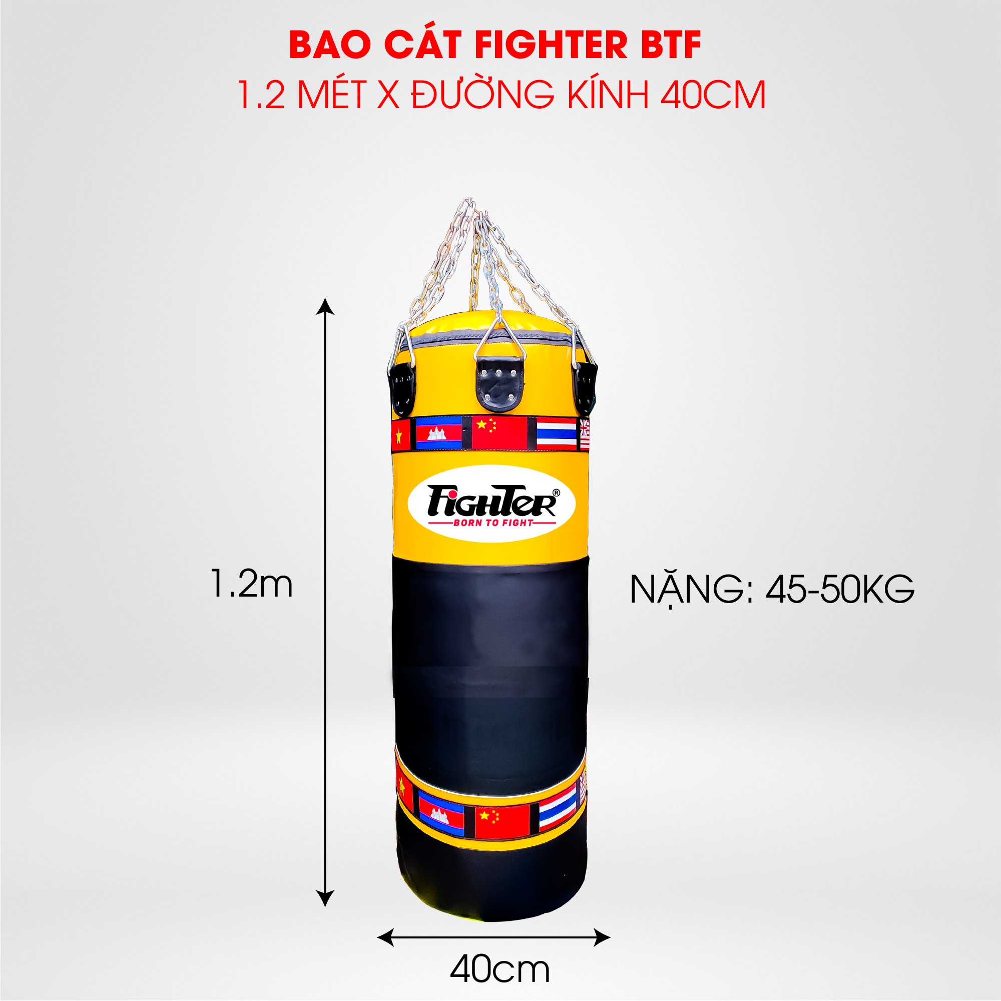 Bao Cát Fighter BTF Cao Cấp 1.2 mét x đường kính 40cm, nặng 45-50kg