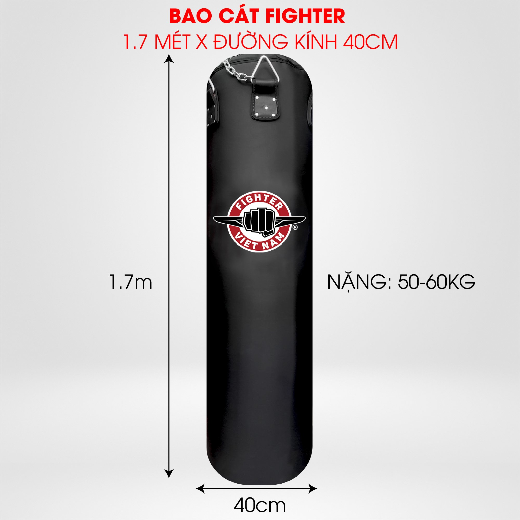 Bao Cát Fighter 1.7 mét, đường kính 40cm, nặng 50-60kg