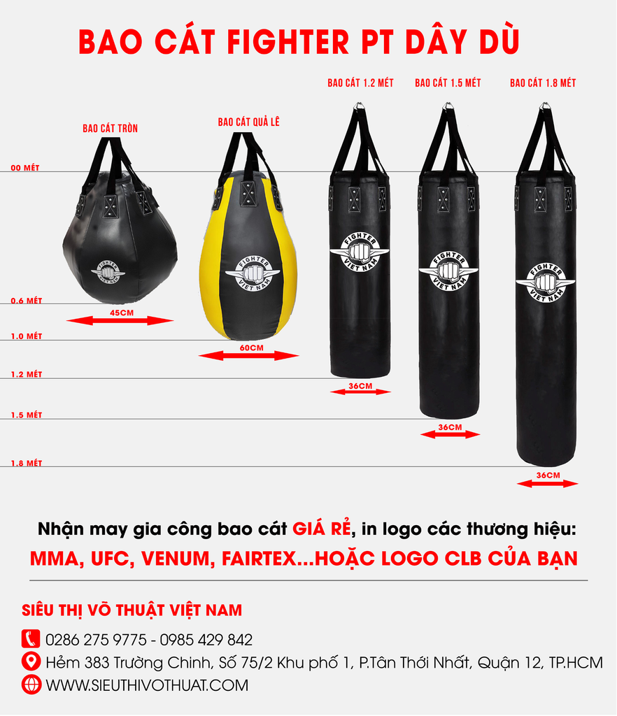 Bao Cát Fairtex Việt Nam Dây Dù 1.8 mét (Màu: Đen - Đỏ - Vàng)