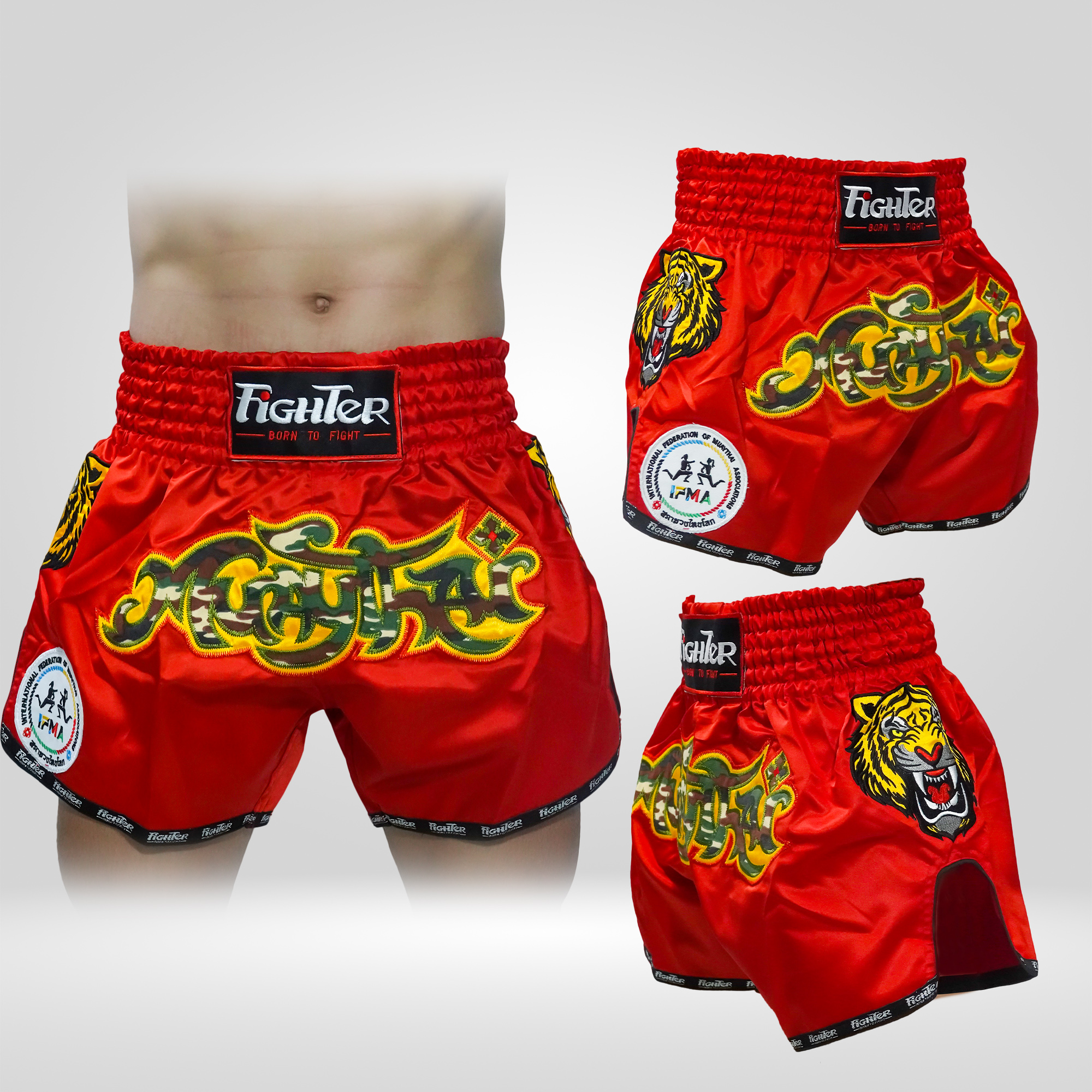 Quần Muay Thái Fighter Tiger Cao Cấp - Đỏ