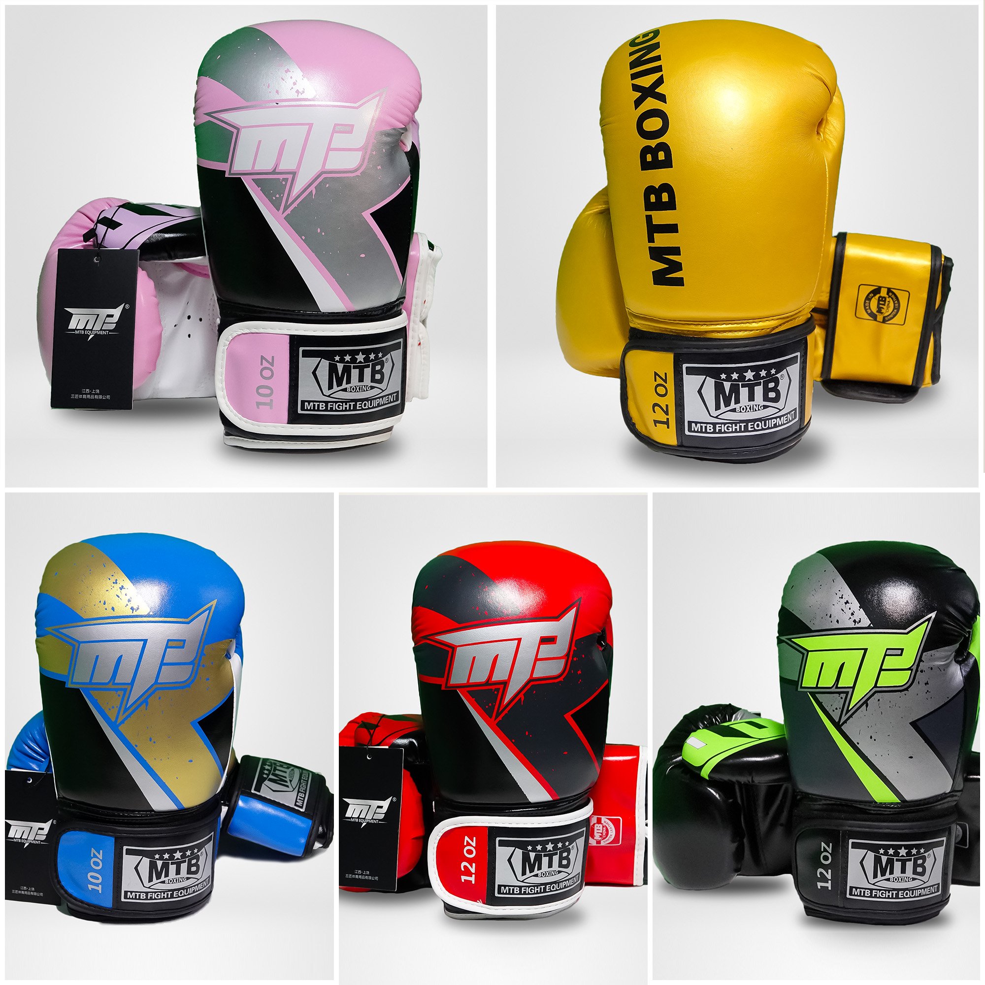 Găng tay đấm bốc Boxing MTB - Xanh, Đỏ, Trắng, Vàng, Hồng