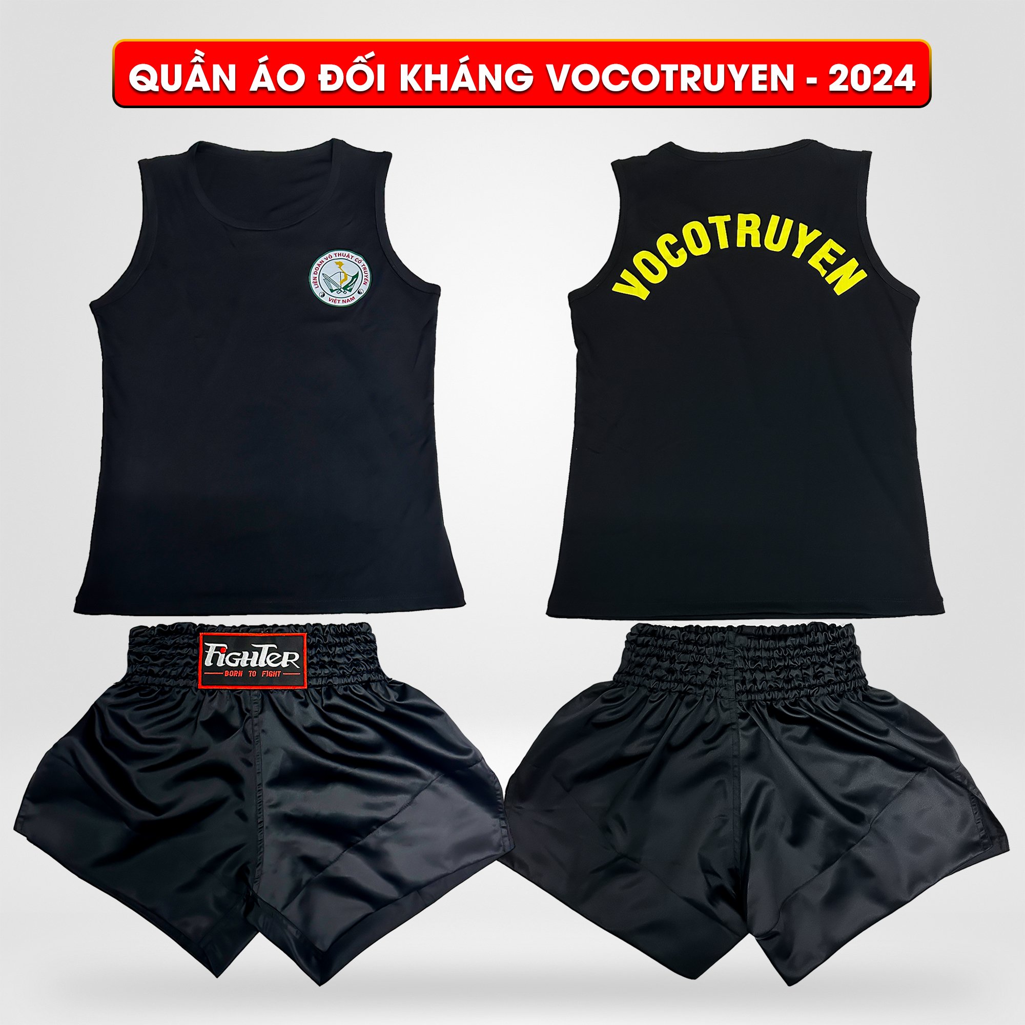 Quần Áo Thi Đấu VOCOTRUYEN Fighter - Màu Đen