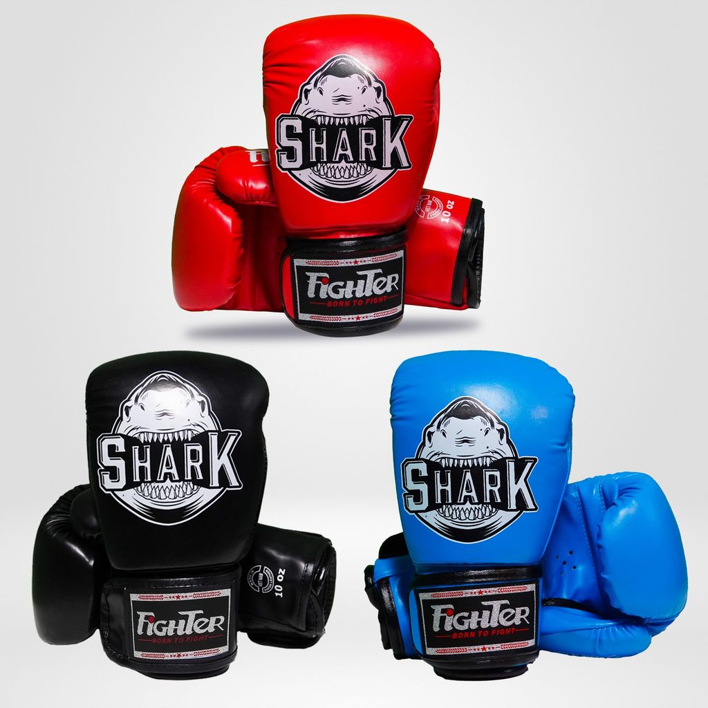 Găng Boxing Fighter Shark - Xanh, Đỏ, Đen
