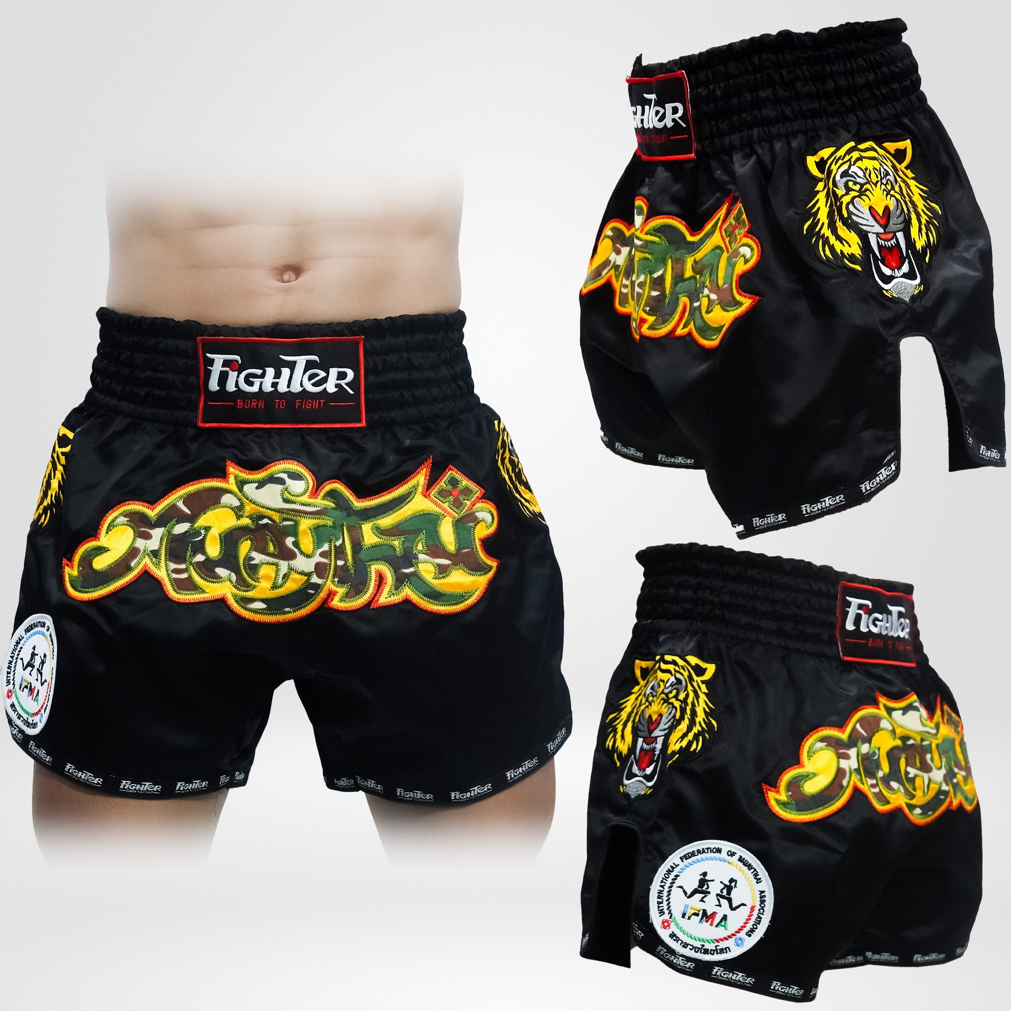 Quần Muay Thái Fighter Tiger Cao Cấp - Đen
