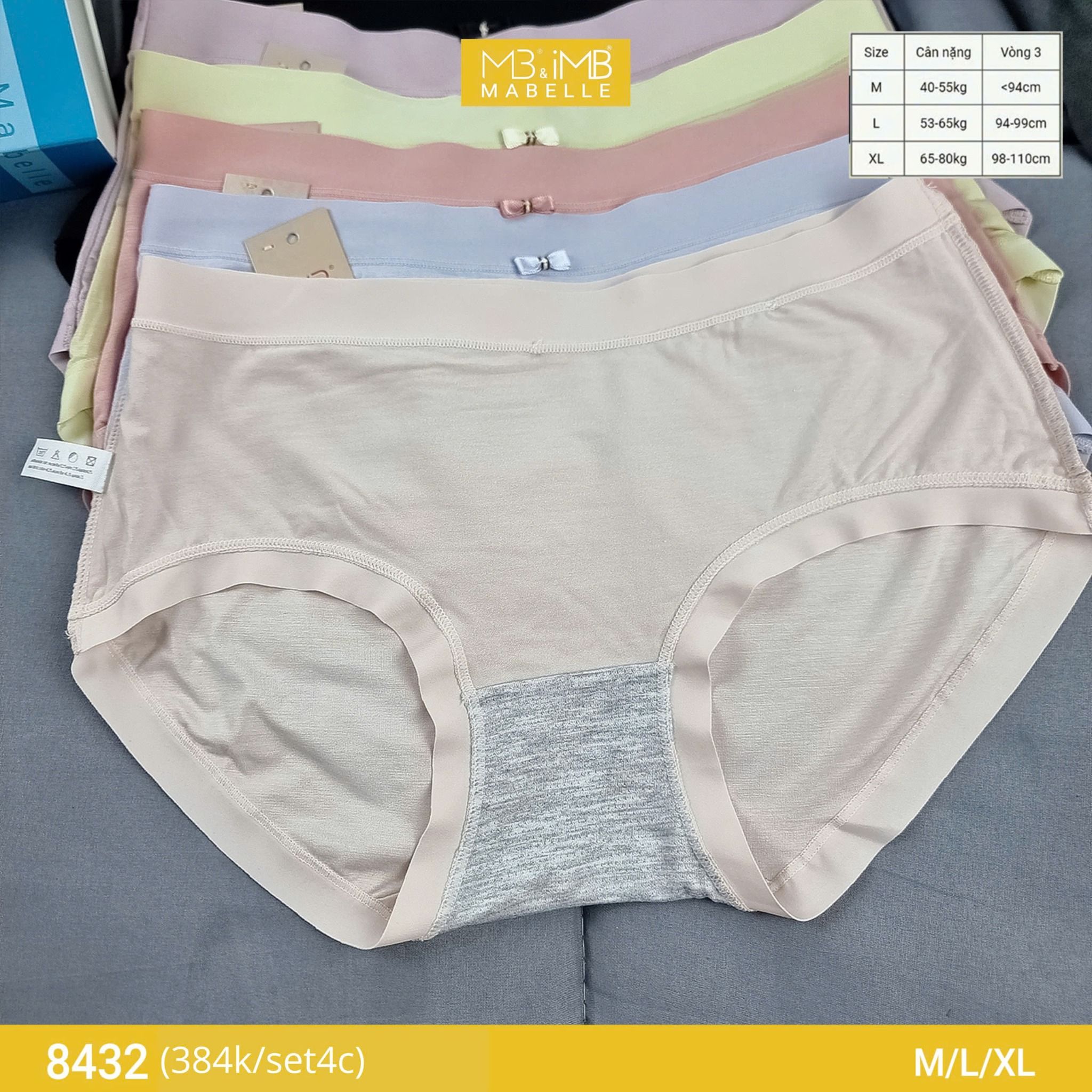 Quần lót nữ MB 8432 cotton tơ kháng khuẩn, chống vàng ố, chống xơ cứng đáy, hạn chế viêm nhiễm