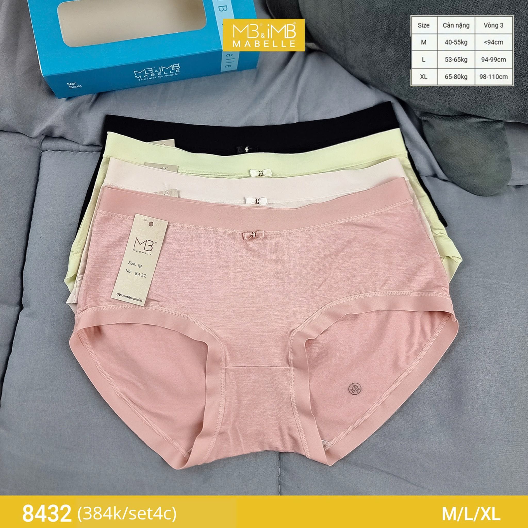 Quần lót nữ MB 8432 cotton tơ kháng khuẩn, chống vàng ố, chống xơ cứng đáy, hạn chế viêm nhiễm