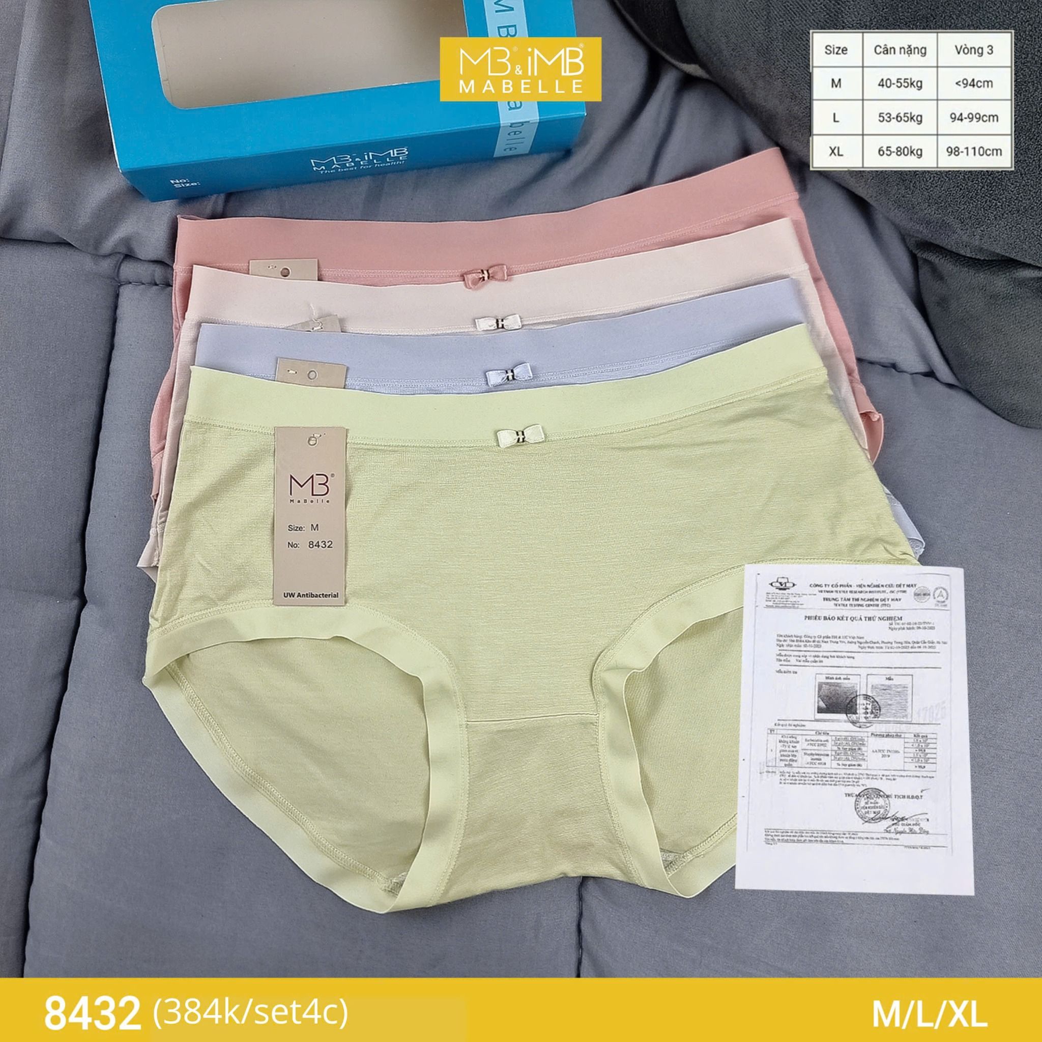 Quần lót nữ MB 8432 cotton tơ kháng khuẩn, chống vàng ố, chống xơ cứng đáy, hạn chế viêm nhiễm