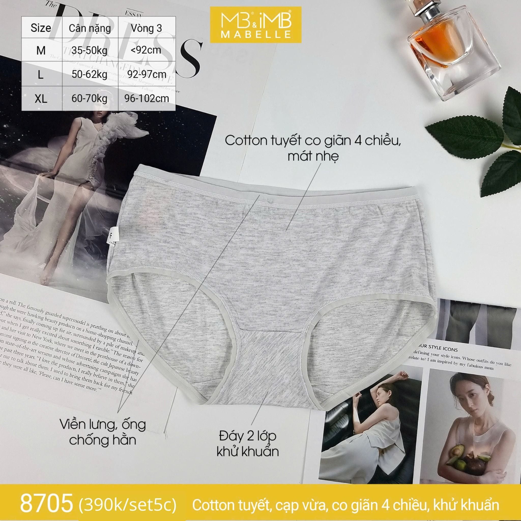 Quần lót khử khuẩn làm mát 8705 cạp vừa