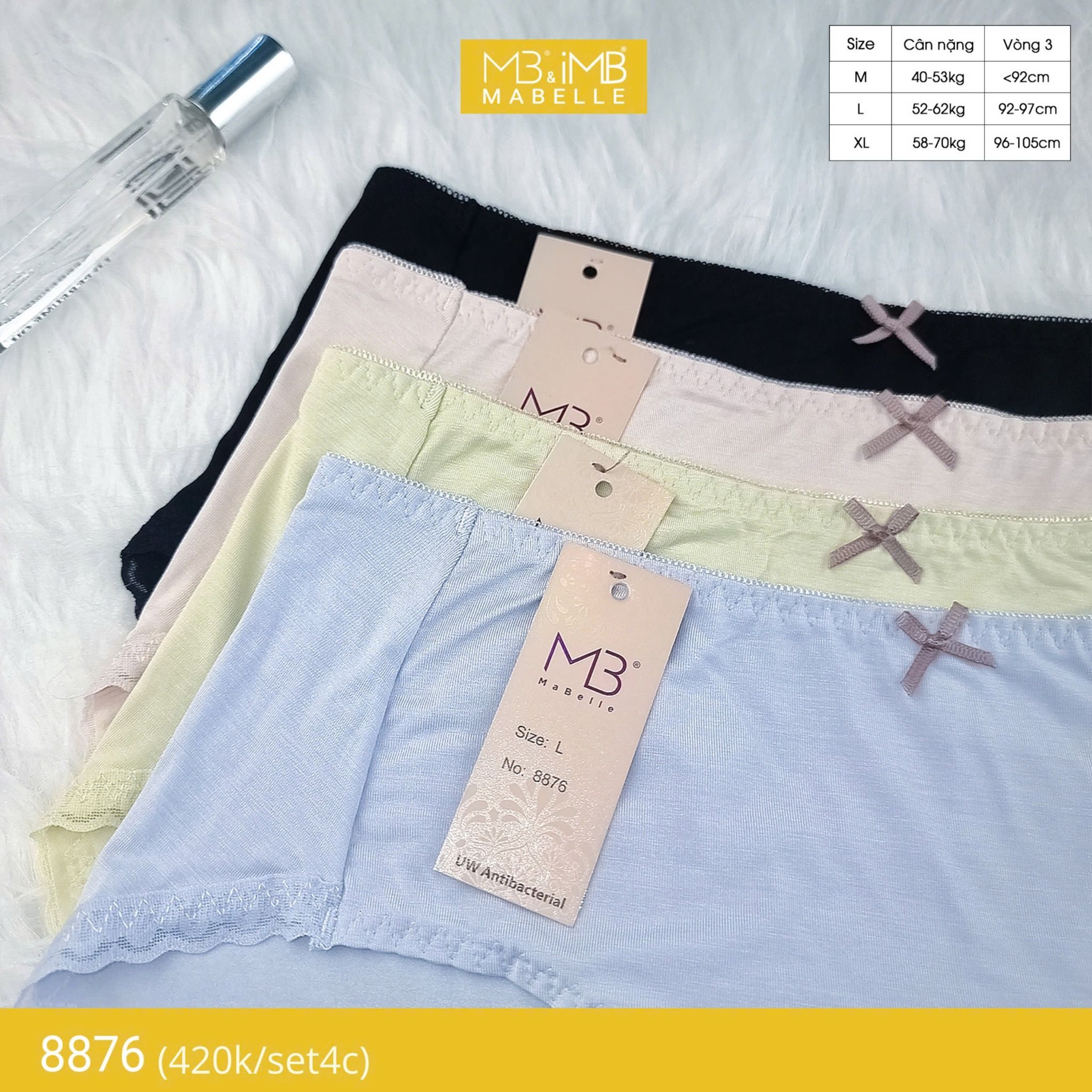 Quần lót nữ cotton kháng khuẩn MB 8876, cạp vừa chống hằn, chống xoắn