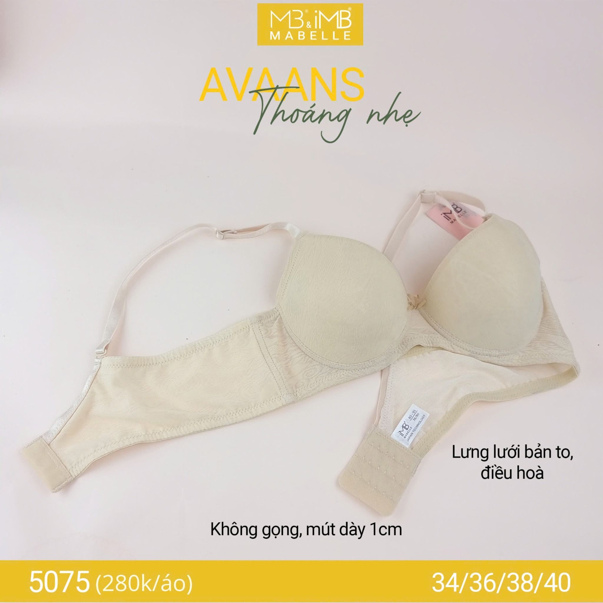 Áo ngực không gọng mút mỏng MB 5075 bản to 3 móc