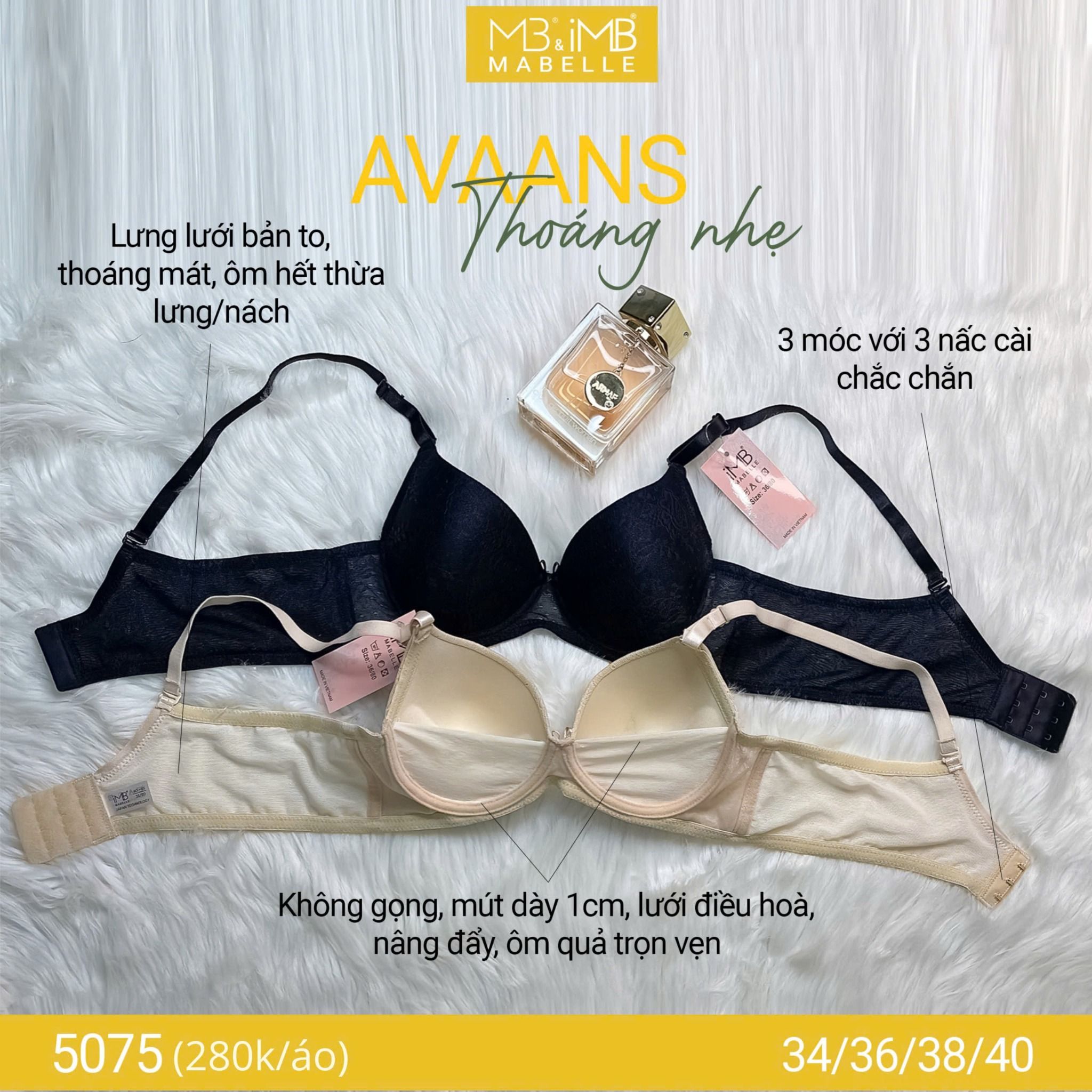 Áo ngực không gọng mút mỏng MB 5075 bản to 3 móc