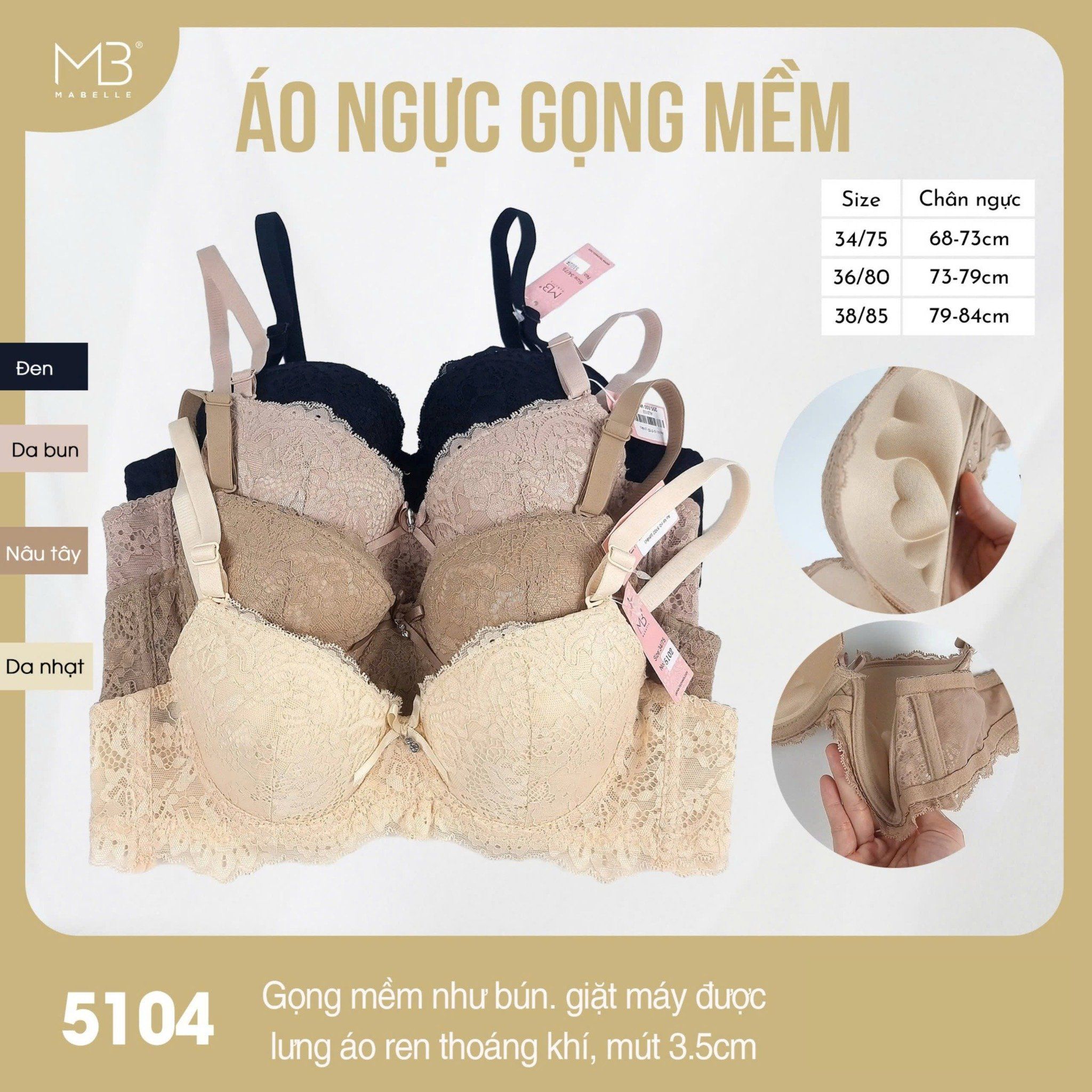 Áo ngực có gọng mềm mút dày 5104 ren quả